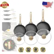 Healthy Nonstick Frying Pans 3-Piece Set with Lid - Safe & Versatile Cooking