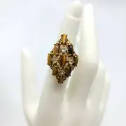 Genuine Tigers Eye Cluster 18KT HGE Gold Electroplate NOS Vintage Ring Size 5
