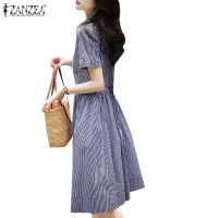 在飛比找蝦皮商城優惠-Zanzea 女式韓版休閒短袖翻領鬆緊腰半開襟連衣裙