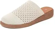 [Jeesay] Women's Slip On Mules Wedge Sandals Closed Toe Breathable Textile Slides Clogs Summer Shoes (Ivory, US 9.5), Ivory, 9.5