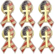 [Needzo] God Bless America Cross Ribbon Lapel Pin - ½ Inches (Pack of 6), Enamel, no gemstone