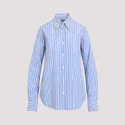[Prada] Prada-Light Blue Cotton Striped Shirt-Donna 40 IT