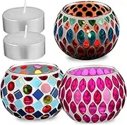 HAWILLOSCH 3Pcs Glass Tealight Holders Unique Candle Holders for Home Decor for Tea Light Candles Centerpieces for Tables Bookshelves and More