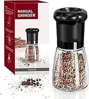 CIRCLE JOY Manual Pepper Grinder, Spice Mill for Professional Chef, Refillable Pepper Shakers with Ceramic Blades, Adjustable Coarseness and BPA-Free 180ml Glass Container, Short Black