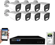 GW Security 8 Channel 12MP NVR 4K Security Camera System with 8 x 8MP PoE Spotlight Color Night Vision Outdoor/Indoor Microphone Bullet Cameras, Smart AI Human/Vehicle Detection