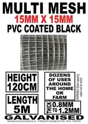 Welded Wire Mesh Animal Fencing Dog Pen Fence Pet 5m Roll 1.2mH Black 15x15