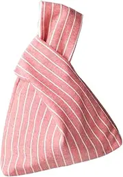 [Chezi] Women's Stripes Pattern Cotton Knot Bag Small Size Canvas Tote