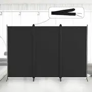 Kokorona 3 Panel Room Divider, 180cm Tall Folding Privacy Screen Wall Dividers, Portable Privacy Screen Freestanding Room Divider for Room Separation, Included - Cover Strips, 260cm W x 180cm H, Black