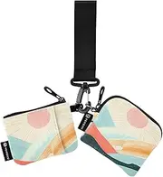 [XYMZR] Mini Zip Around Wristlet keychain Wallet Abstract Landscape Illustration Sun for Women Personalized Pattern Detachable Dual Pouch Wristlet Portable Wallet Phone Coin Purse, Multi-colored, One