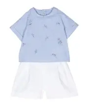 striped floral-embroidery shorts set 18M,12M Blue