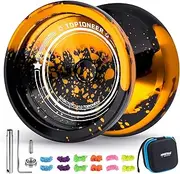 [MAGICYOYO] V12 Professional Yoyo for Kids 8-12 , Responsive Yo-yo & Unresponsive Yo yo for Adults, Metal Finger Spin Trick Yoyo with 12 Yoyo Strings & Yo-Yo Accessory Kit (Black, Golden)