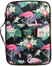 [JAKAGO] Multi-Functional A4 Document Bags Travel Portfolio Organizer Waterproof Travel Pouch Notepad Carrying Cases File Holder Tablet Sleeve Storage Bag for Travel Office Business Meeting Flamingo