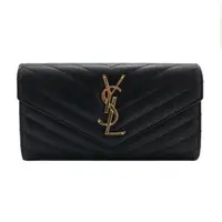 在飛比找森森購物網優惠-【YSL】Monogram V字縫線魚子醬牛皮金屬LOGO暗