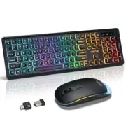 Wireless Keyboard and Mouse Combo, Rechargeable Rainbow LED Light Up Wireless...