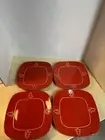 Set of 4 New BIA Cordon Bleu Red Christmas Tree Themed 10” Square plates