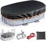 12x20Ft Oval Pool Cover - Solar Rectangular Covers for Above Ground Pools, Oxford Fabric Pool Covers for Above Ground Pools with Winch and Cable, Waterproof and Dustproof Swimming Pool Cover