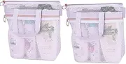 [HNFKOZ] Shower Bag, Shower Bags Women, Bathroom Bag, Mesh Shower Bag, Quick-Drying Portable Shower Bag 25 X 26 Cm, Mesh Shower Caddy, With Zip and 2 Pockets, For Travelling, Gym, Beach, For Cosmetics (White)