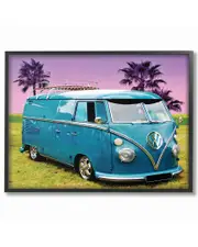 Stupell Vintage 70S Blue Vw Bus With Purple Palm Trees by Daphne Polselli Framed Art