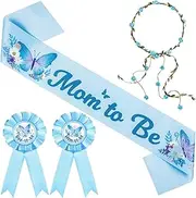 1 Set Baby Shower Sash for Mommy Badge Cute Blue Pin Flower Crown Headband Baby Shower Decorations for Pregnancy Props Keepsake Gifts Sash