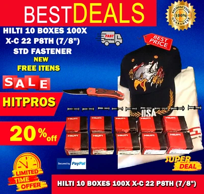 HILTI 10 BOXES 100X X-C 22 P8TH (7/8") STD FASTENER, FREE ITEMS, FAST SHIP
