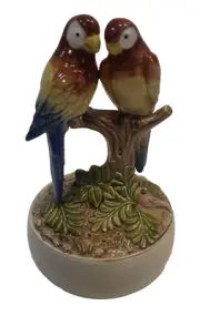 Otagiri Parrots Music Box Hand Painted Plays "Stranger in Paradise" Vintage 1980