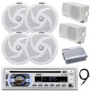 Pyle Bluetooth CD Radio, Amplifier, 4x 6.5" + 2x 3.5" White Speaker, Antenna