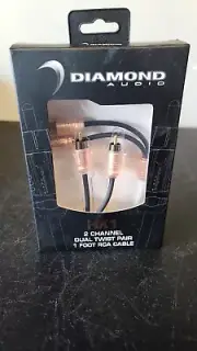 DIAMOND AUDIO HX1 2-CH RCA CABLE 1-FOOT DUAL TWISTED BRASS ENDS FOR MOTORCYCLES