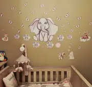 Single Baby Elephant Australian Design Hand Painted Peel & Stick, Removable Wall Decal. Nursery, Kids Playroom, Kids Teens Bedroom