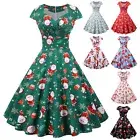 S-3XL Santa Christmas Vintage Swing Flare Skater A-Line Dress Xmas Rockabilly