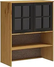 'vidaXL Top for Highboard with Glass Doors – Solid Pine Wood, Oak Colour Finish,4-Shelves, Easy-Assembly, Versatile Cabinet Top – FLAM Series