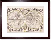 Map Of The World Vintage Art Print Brown Framed Poster Wall Decor 12x16 inch