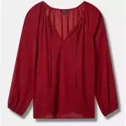 New Torrid Women’s Size 3X Crinkle Chiffon Tie Front Long Sleeve Sheer Blouse