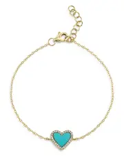 Moon & Meadow Diamond & Turquoise Heart Chain Bracelet in 14K Yellow Gold - Exclusive