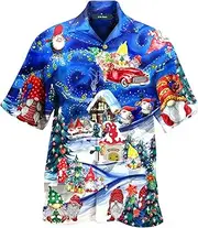 [Generic] Exercise Top Santa Gift 3D Digital Printing Button Lapel Short Sleeve Shirt T Shirt Shirt 3D Novelty New Santa Print Casual Short Sleeve Shirt Long Sleeve Back Shirt Men