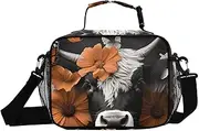 Insulated Lunch Box Cow Flowers Butterfly for Women Men - Ideal for Work, Picnics - Includes Adjustable Shoulder Strap