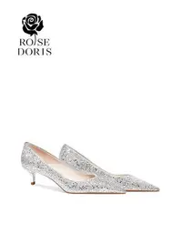在飛比找Yahoo!奇摩拍賣優惠-RoseDoris新娘主婚鞋女新款宴會低跟單鞋公主水晶鞋中跟