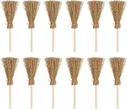 FOMIYES 12pcs Miniature Brooms for Crafts Broom Toys Mini Halloween Decorations Witch Broomstick Kids Decorative Broom Straw Mini Witch Broom Halloween Decorations Witch Large Broom Wooden