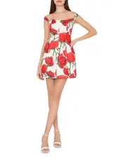 Milly Red Peony Jacquard Mini Dress