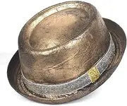 [LINCYS] Metallic Paint Leather Men Gold Pork Pie Hat for Dad Fedora Hat Fasgion Gentleman Flat Bowler Porkpie Top Hat 2Size M L