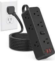 Power Strip Surge Protector 6.5Ft Flat Extension Cord with 9 Outlets 4 USB Ports
