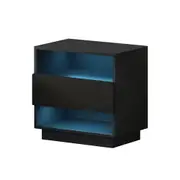 Bedside Table LED with 2 Shelves - HANA Black