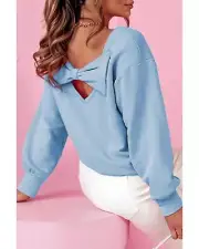 Sky Blue Bowknot Dewback Round Neck Sweatshirt - Sweatshirts & Hoodies -Size