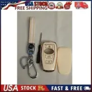 for Subaru TPU Key Fob Cover Case with Genuine Leather Keychain White and Gold