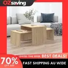coffee table set engineered wood oak color nesting tables 100x48 cm 2915
