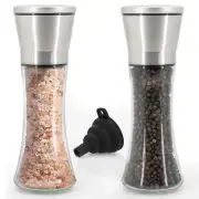 Salt & Pepper Grinder Set - Manual SS & Glass Mills w/Funnel for Easy Filling