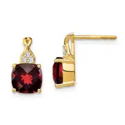 14k Yellow Gold Checkerboard Garnet and Real Diamond Earrings