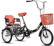 Mini Foldable Adult Tricycle Trike 16inch 3 Wheeled Bicycle Cruise Bike with Basket Back Seat for Men Women Recreation Shopping Exercise, Tricycle
