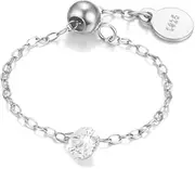 [Dtja] Crystal Chain 925 Sterling Silver Promise Engagement Ring for Women Girls Adjustable Cute Diamond Charms Drop Statement Expandable Finger Rings Comfort Fit Fashion Wedding Party Jewelry