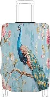 [Joisal] Sculpture Petals White Suitcase Covers Anti-scratch Suitcase Protector, Travel Accessories, Peacock Flower Blue, S 18-20 in