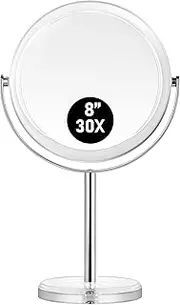 MIYADIVA Makeup Mirror, 30X Magnifying Mirror for Desk, 1X/30X Table Mirror with Stand, Double-Sided Vanity Mirror, Travel Makeup Mirror with Magnification, Desk Mirror for Home and Office 8 in